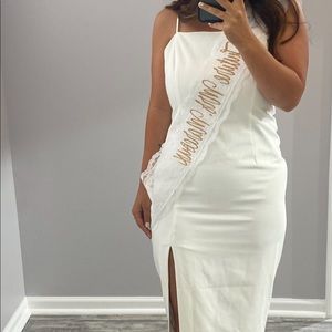 White bardot dress with slit